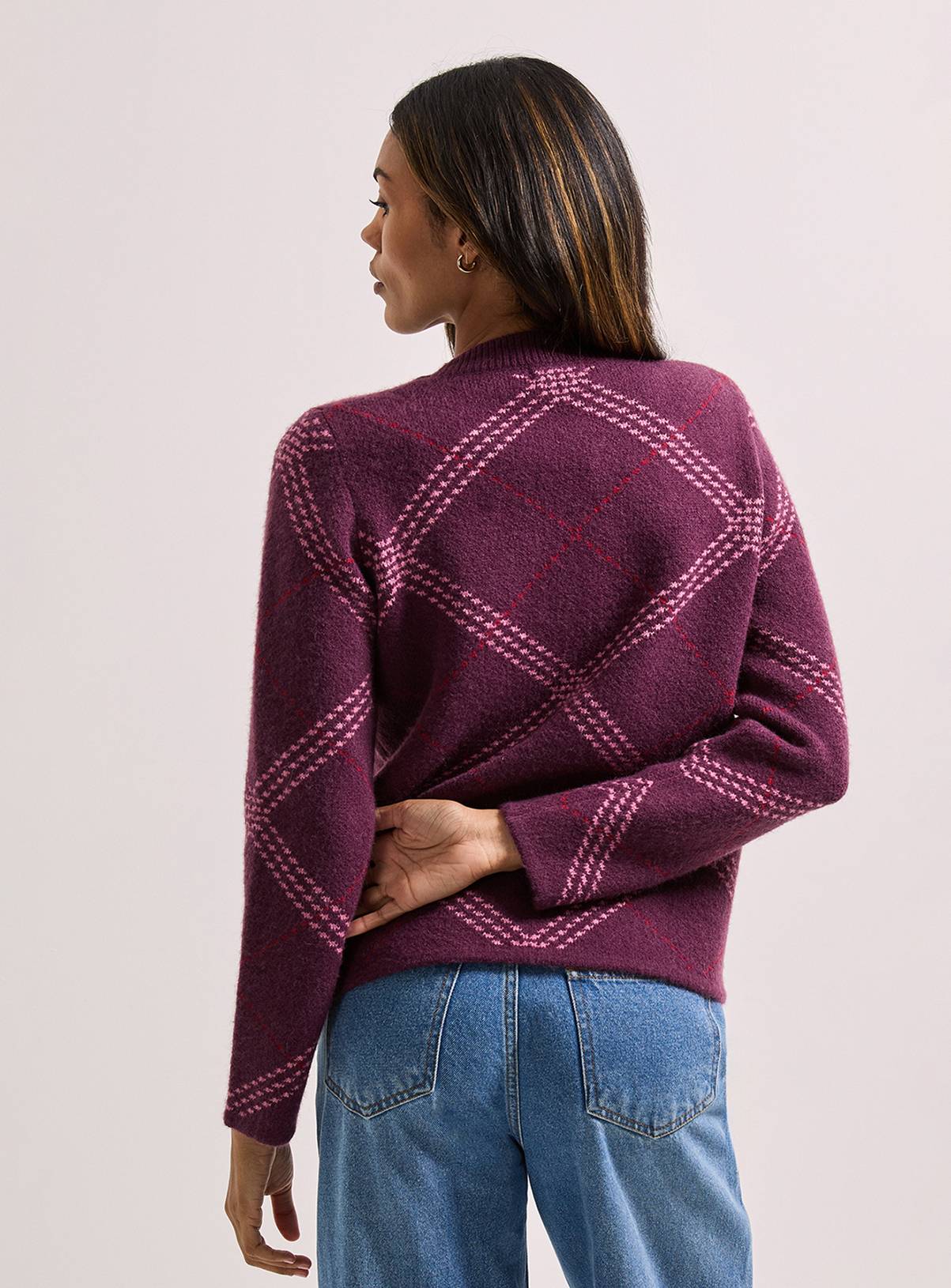 DOROTHY PERKINS Berry Argyle Jumper XL - Image 3